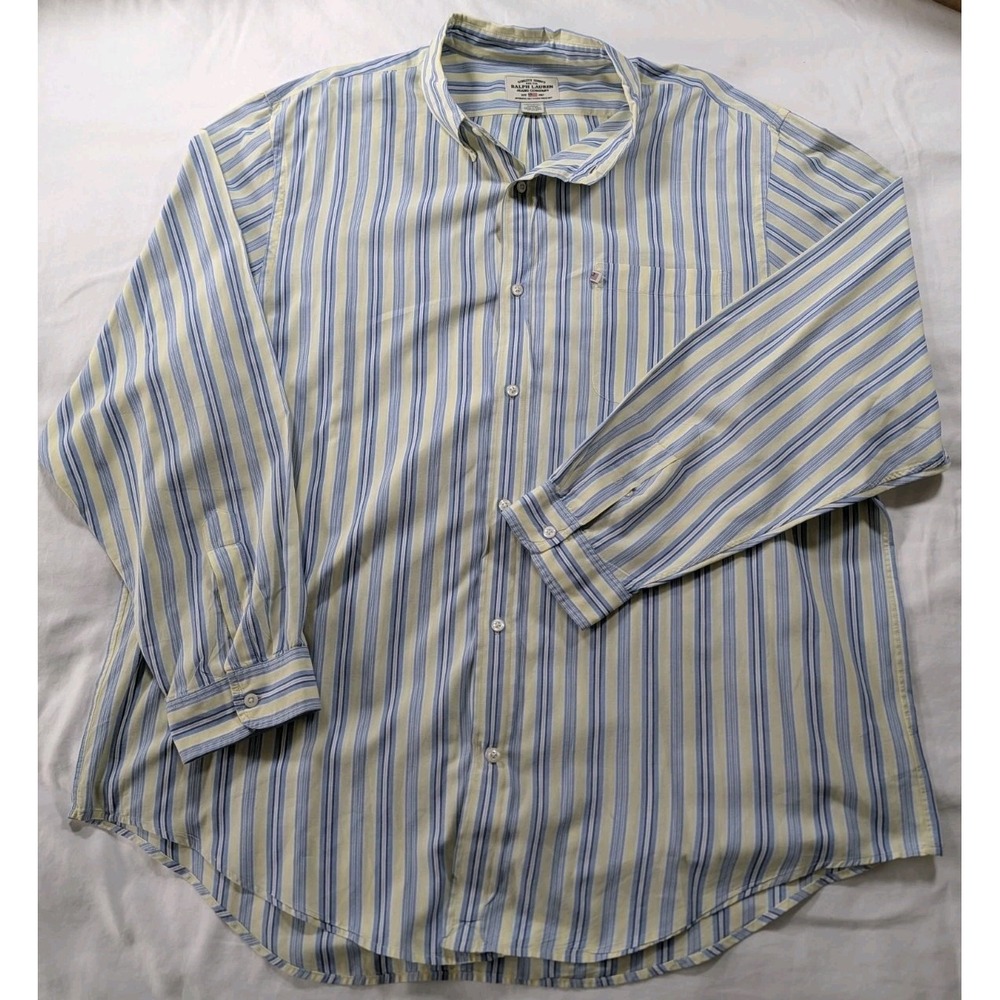 Ralph Lauren Jeans Co Shirt Mens 2XL Button Down Long Sleeve Blue Yellow Stripe